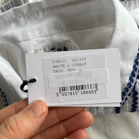 Brora Organic Cotton Shirt white with cobalt blue embroidery, size UK 10/US 6 - Picture 7 of 8